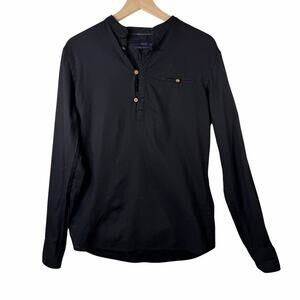 Celio Regular Fit Long Sleeve Henley 100% Cotton Black Men's size M